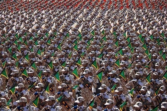 Islamic Revolutionary Guard Corps (IRGC) personnel assemble at a military parade in this file photo.