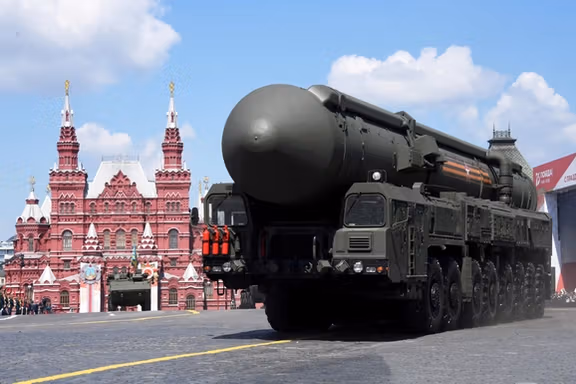 A Russian Yars intercontinental ballistic missile system drives during the Victory Day Parade in Red Square in Moscow, Russia, June 24, 2020.