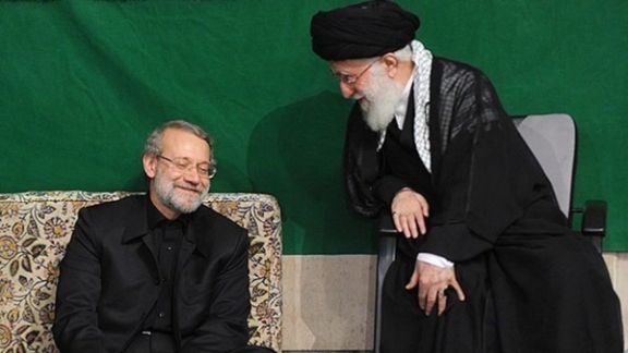 Ali Larijani next to Iran's supreme leader Ali Khamenei